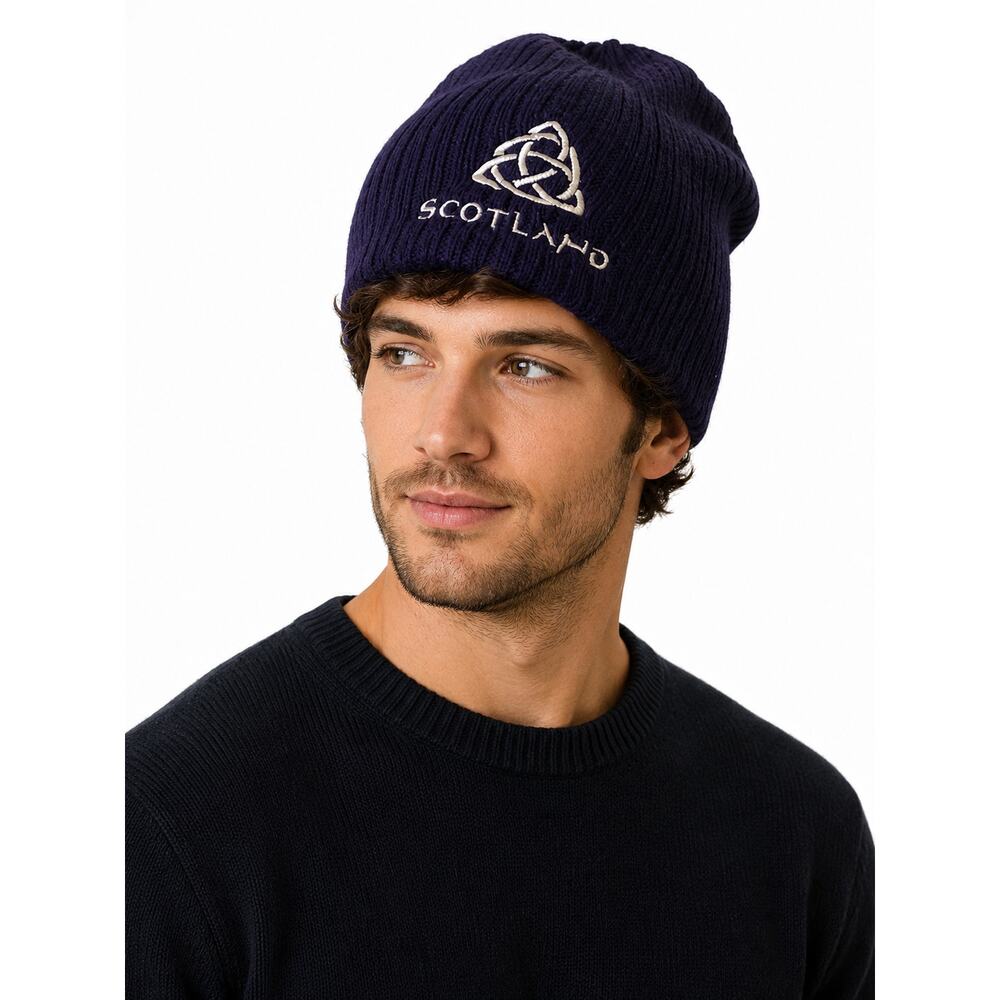 Scotland Celtic Trinity Knot Knit Reversible Beanie Hat Purple One Size